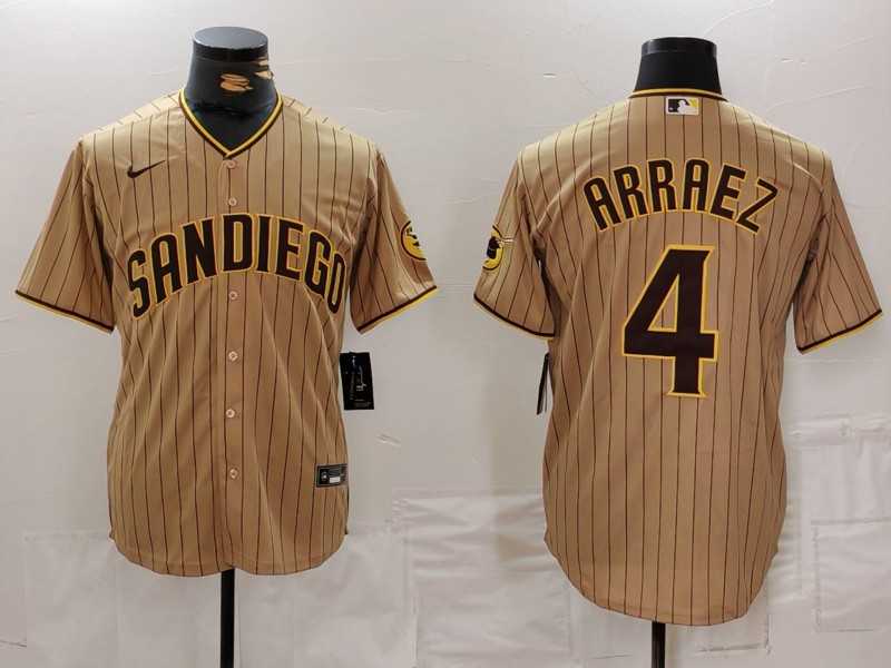 Mens San Diego Padres #4 Luis Arraez Tan Cool Base Stitched Baseball Jersey